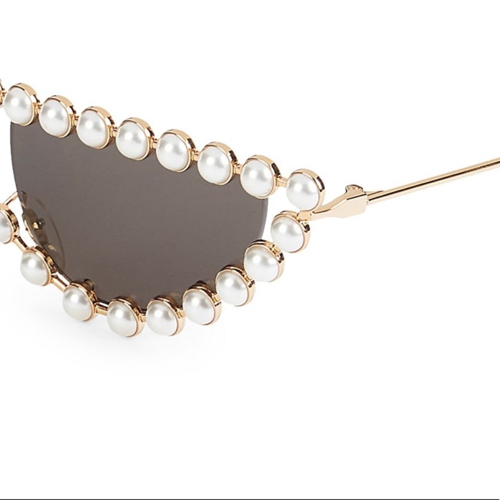 🔥SALE🔥RARE Authentic GUCCI 53 cat "HOLLYWOOD COLLECTION " metal/pearls sunglasse - Picture 12 of 13